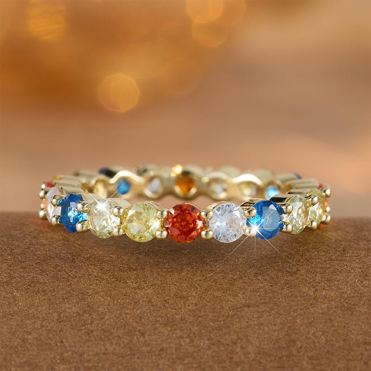 Women's Ins Style Rainbow Cubic Synthetic Zirconia Full Circle Ring